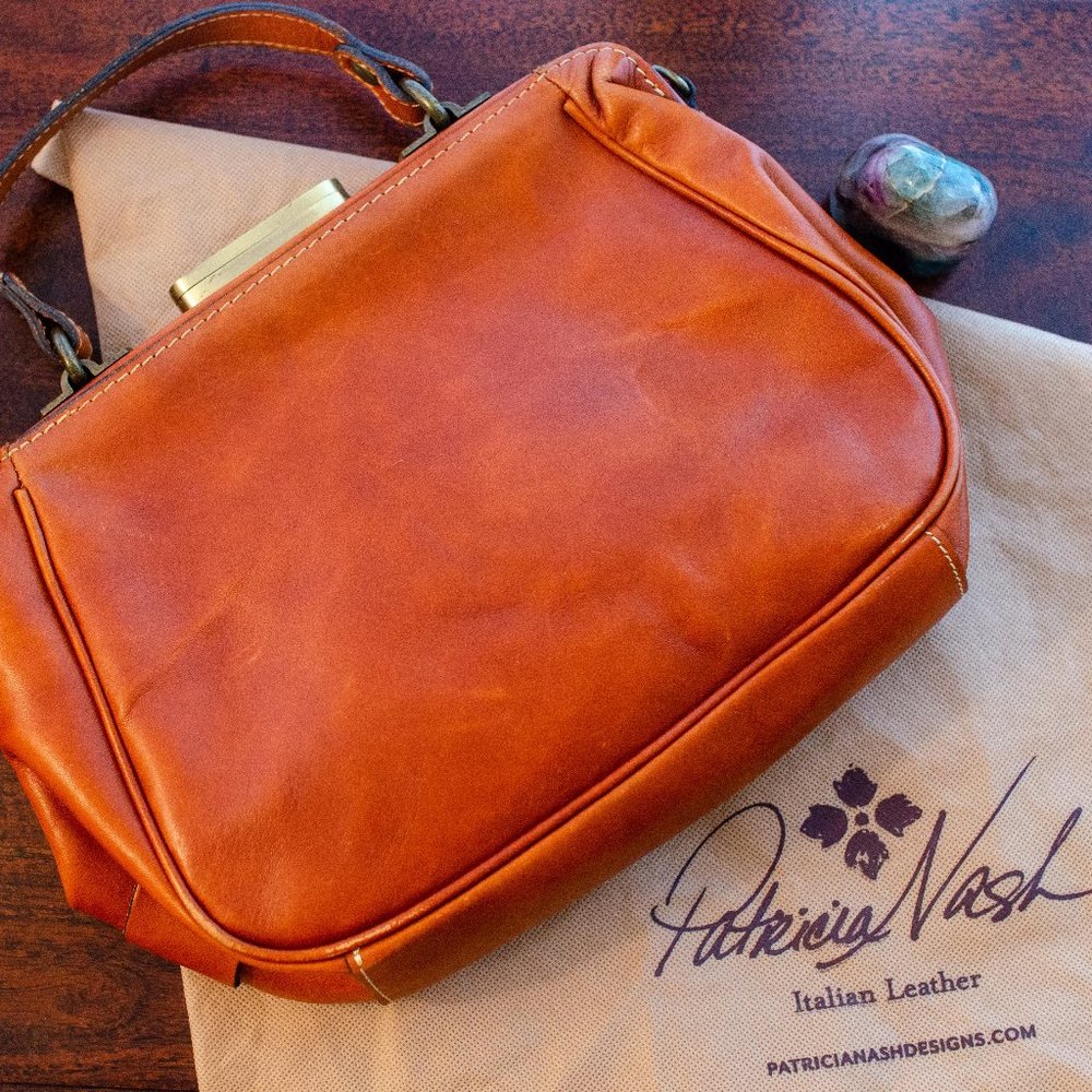 Patricia Nash Gracchi Frame Leather Satchel ,Tan